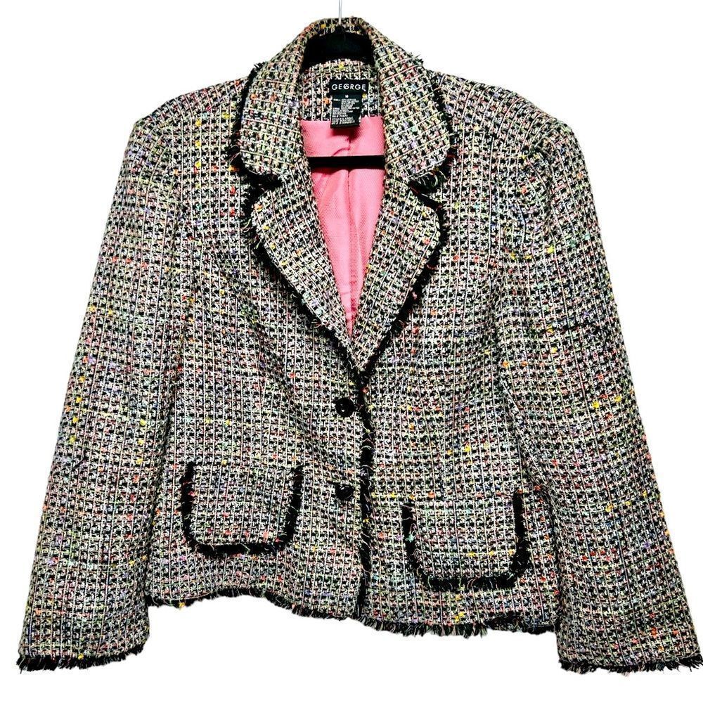 George Multicolor Tweed Blazer with Pink Lining and Black Trim